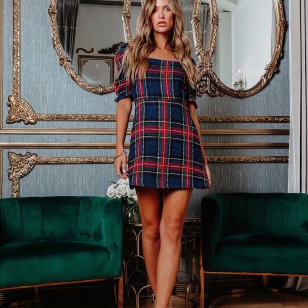 Vici Navy Plaid Dress-small